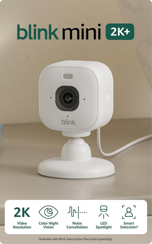 Mini 2K+ (Newest Model) – Plug-In Home & Pet Security Camera with 2K Video Resolution, Color Night Vision, Enhanced Audio, Motion Detection – 2 Cameras (White)